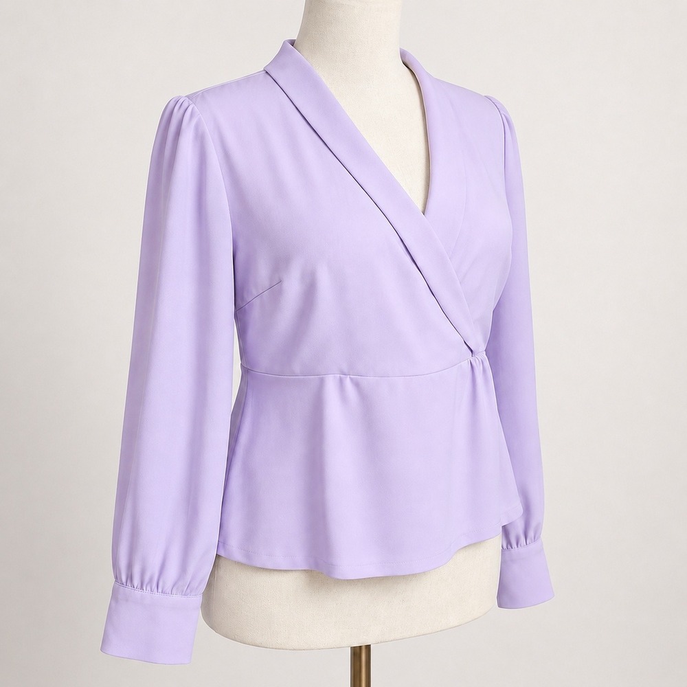 J. Crew NEW Lilac 365 Crepe Faux-Wrap Shawl Collar Blouse Top SZ 10 Career Chic - Picture 3 of 12